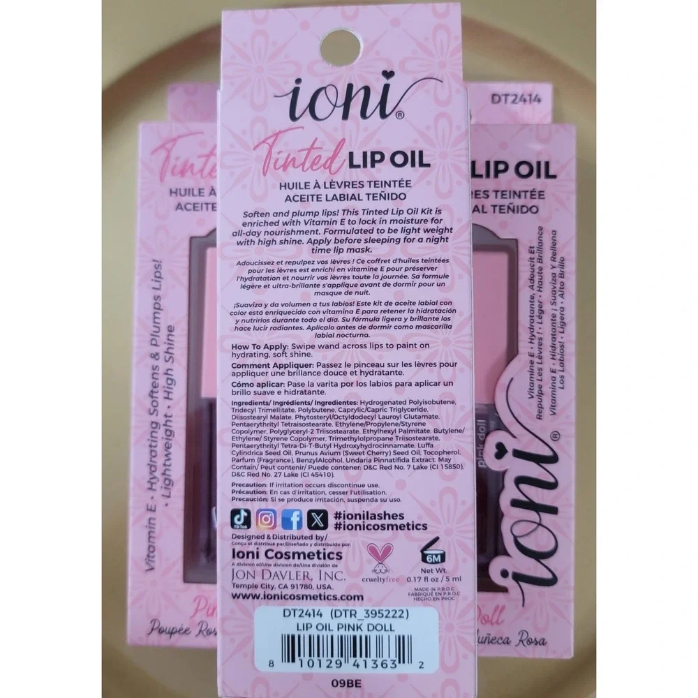 Ioni‎ Tinted Lip Oil 3 Pack Pink Doll DT2414 Hydrating High Shine Vitamin E 5ml